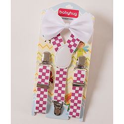 Babyhug Free Size Bow and Suspender - White