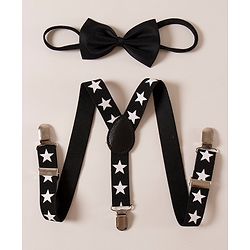 Babyhug Bow & Suspender Star Print - Black