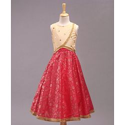 Babyhug Sleeveless Glitter Printed Choli with Lehenga & Dupatta Set - Pink Beige