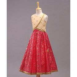 Babyhug Sleeveless Glitter Printed Choli with Lehenga & Dupatta Set - Pink Beige