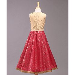 Babyhug Sleeveless Glitter Printed Choli with Lehenga & Dupatta Set - Pink Beige