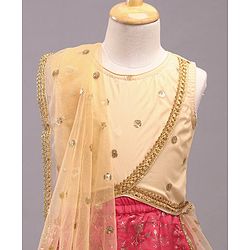 Babyhug Sleeveless Glitter Printed Choli with Lehenga & Dupatta Set - Pink Beige