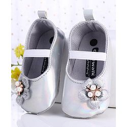 Cute Walk by Babyhug Party Wear Booties Floral Appliques - Silver