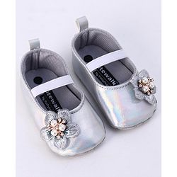 Cute Walk by Babyhug Party Wear Booties Floral Appliques - Silver