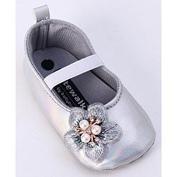 Cute Walk by Babyhug Party Wear Booties Floral Appliques - Silver