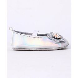 Cute Walk by Babyhug Party Wear Booties Floral Appliques - Silver