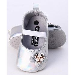 Cute Walk by Babyhug Party Wear Booties Floral Appliques - Silver