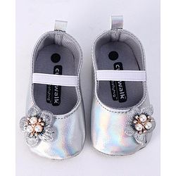 Cute Walk by Babyhug Party Wear Booties Floral Appliques - Silver