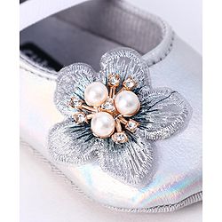 Cute Walk by Babyhug Party Wear Booties Floral Appliques - Silver