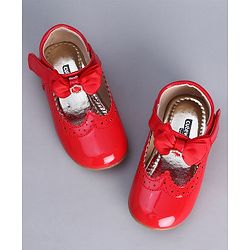 Cute Walk by Babyhug Party Wear Belly Shoes Bow Appliques - Red