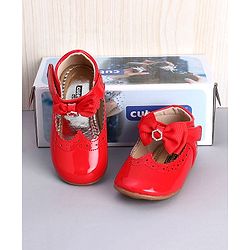 Cute Walk by Babyhug Party Wear Belly Shoes Bow Appliques - Red