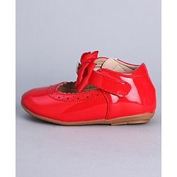 Cute Walk by Babyhug Party Wear Belly Shoes Bow Appliques - Red