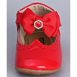 Cute Walk by Babyhug Party Wear Belly Shoes Bow Appliques - Red