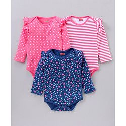 Babyhug Full Sleeves Onesie Pack Of 3 - Multicolour