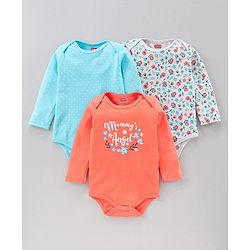 Babyhug Full Sleeves Printed Onesies Pack of 3 - Multicolor