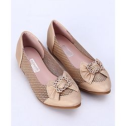 Cute Walk by Babyhug Party Wear Belly Shoes Bow Applique - Golden