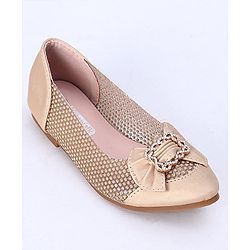 Cute Walk by Babyhug Party Wear Belly Shoes Bow Applique - Golden