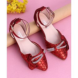 Cute Walk by Babyhug Party Wear Belly Shoes Bow Appliques - Red