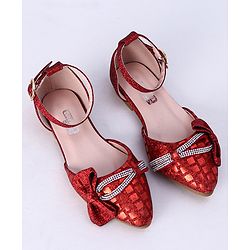 Cute Walk by Babyhug Party Wear Belly Shoes Bow Appliques - Red