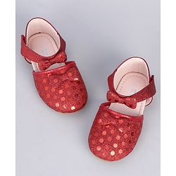 Cute Walk by Babyhug Paty Wear Belly Shoes Bow Appliques  - Red