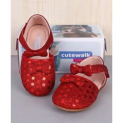 Cute Walk by Babyhug Paty Wear Belly Shoes Bow Appliques  - Red