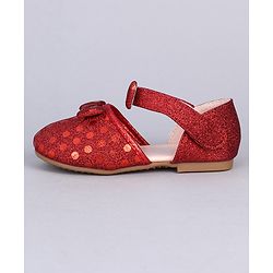 Cute Walk by Babyhug Paty Wear Belly Shoes Bow Appliques  - Red