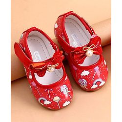 Cute Walk by Babyhug Party Wear Belly Shoes Bow Applique - Red