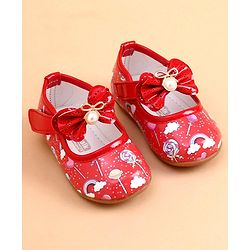 Cute Walk by Babyhug Party Wear Belly Shoes Bow Applique - Red