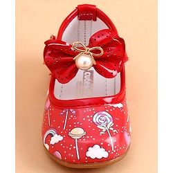 Cute Walk by Babyhug Party Wear Belly Shoes Bow Applique - Red