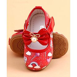 Cute Walk by Babyhug Party Wear Belly Shoes Bow Applique - Red