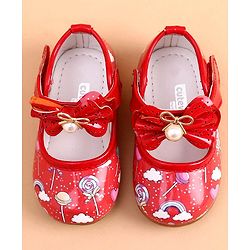 Cute Walk by Babyhug Party Wear Belly Shoes Bow Applique - Red