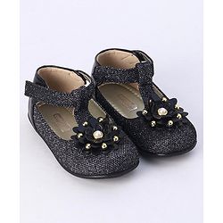 Cute Walk by Babyhug Party Wear Belly Shoes Floral Appliques - Black