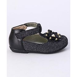 Cute Walk by Babyhug Party Wear Belly Shoes Floral Appliques - Black