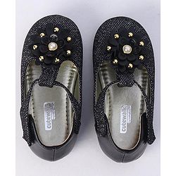 Cute Walk by Babyhug Party Wear Belly Shoes Floral Appliques - Black