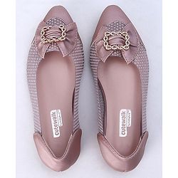 Cute Walk by Babyhug Party Wear Belly Shoes Bow Applique - Pink