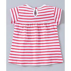 Babyhug Half Sleeves Top & Leggings Striped With Kitty Design - Red