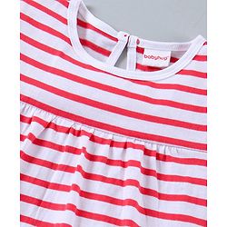 Babyhug Half Sleeves Top & Leggings Striped With Kitty Design - Red