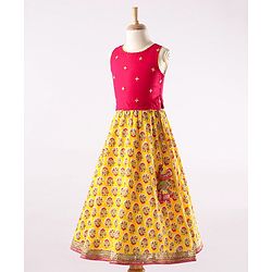 Babyhug Sleeveless Embroidered Choli and Lace Border Ghagra with Net Dupatta - Pink Yellow