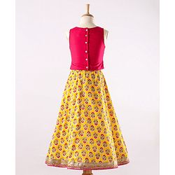Babyhug Sleeveless Embroidered Choli and Lace Border Ghagra with Net Dupatta - Pink Yellow