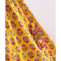 Babyhug Sleeveless Embroidered Choli and Lace Border Ghagra with Net Dupatta - Pink Yellow
