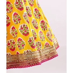 Babyhug Sleeveless Embroidered Choli and Lace Border Ghagra with Net Dupatta - Pink Yellow