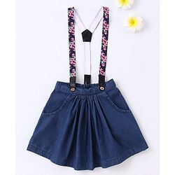 Babyhug Mid Thigh Pleated Skirt with Suspenders - Blue
