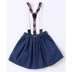 Babyhug Mid Thigh Pleated Skirt with Suspenders - Blue