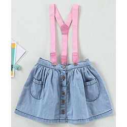 Babyhug Mid Thigh Pleated Skirt with Suspenders - Blue