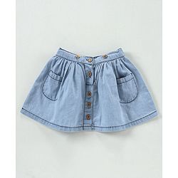 Babyhug Mid Thigh Pleated Skirt with Suspenders - Blue