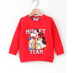 Babyhug Full Sleeves Sweatshirt Mickey Mouse & Friends Print - Red