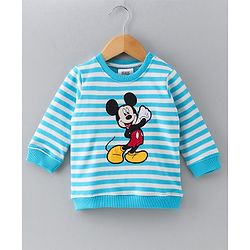Babyhug Full Sleeves Sweatshirt Mickey Mouse Print  - White Stripes