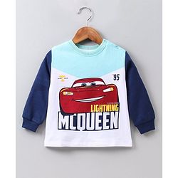 Babyhug Full Sleeves Winter Wear Tee Lightening McQueen Print  - Blue