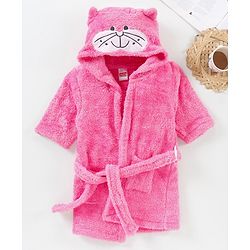 Babyhug Full Sleeves Hooded Velour Bath Robe - Pink