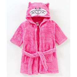 Babyhug Full Sleeves Hooded Velour Bath Robe - Pink